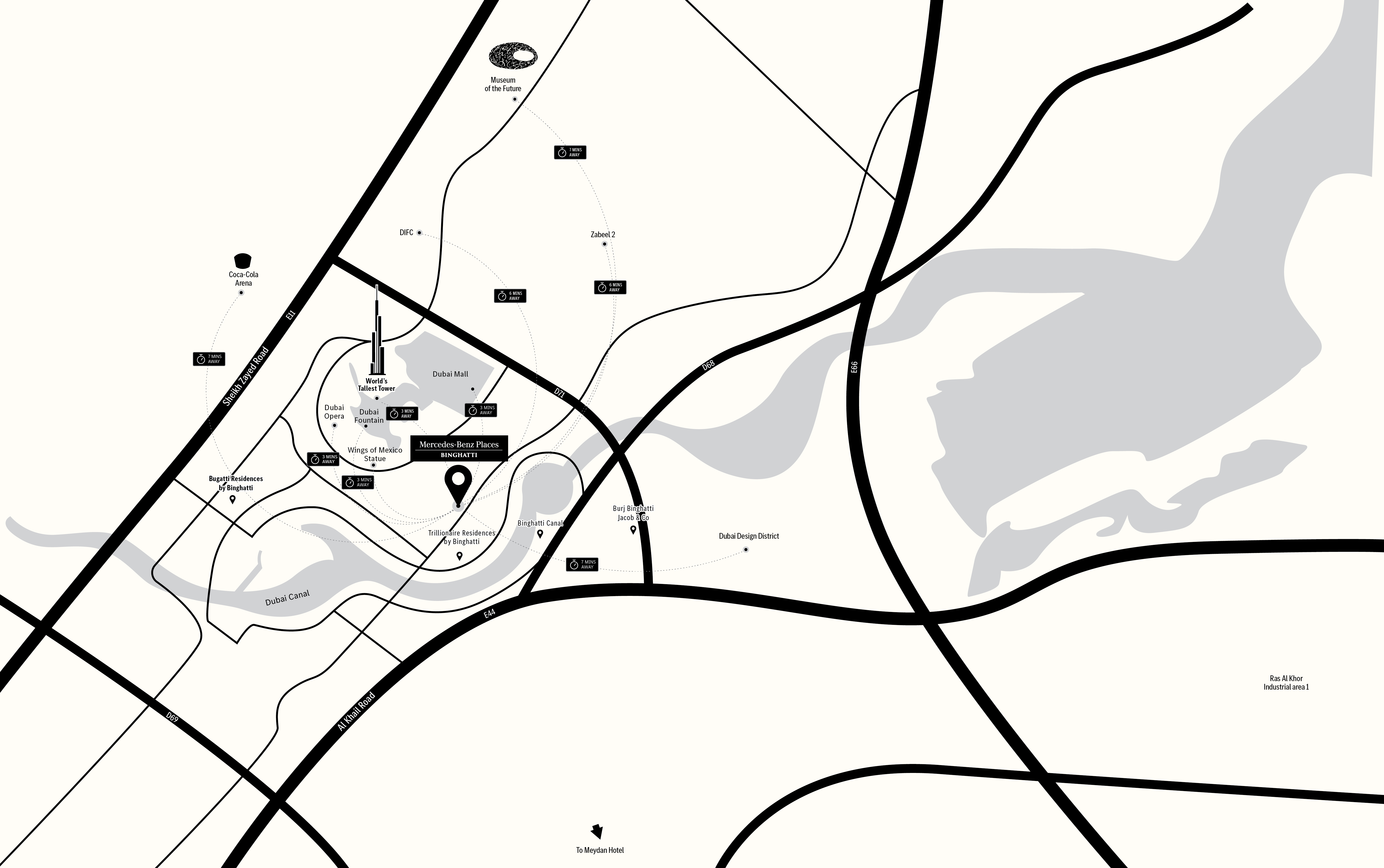 Map showing Mercedes-Benz Places location