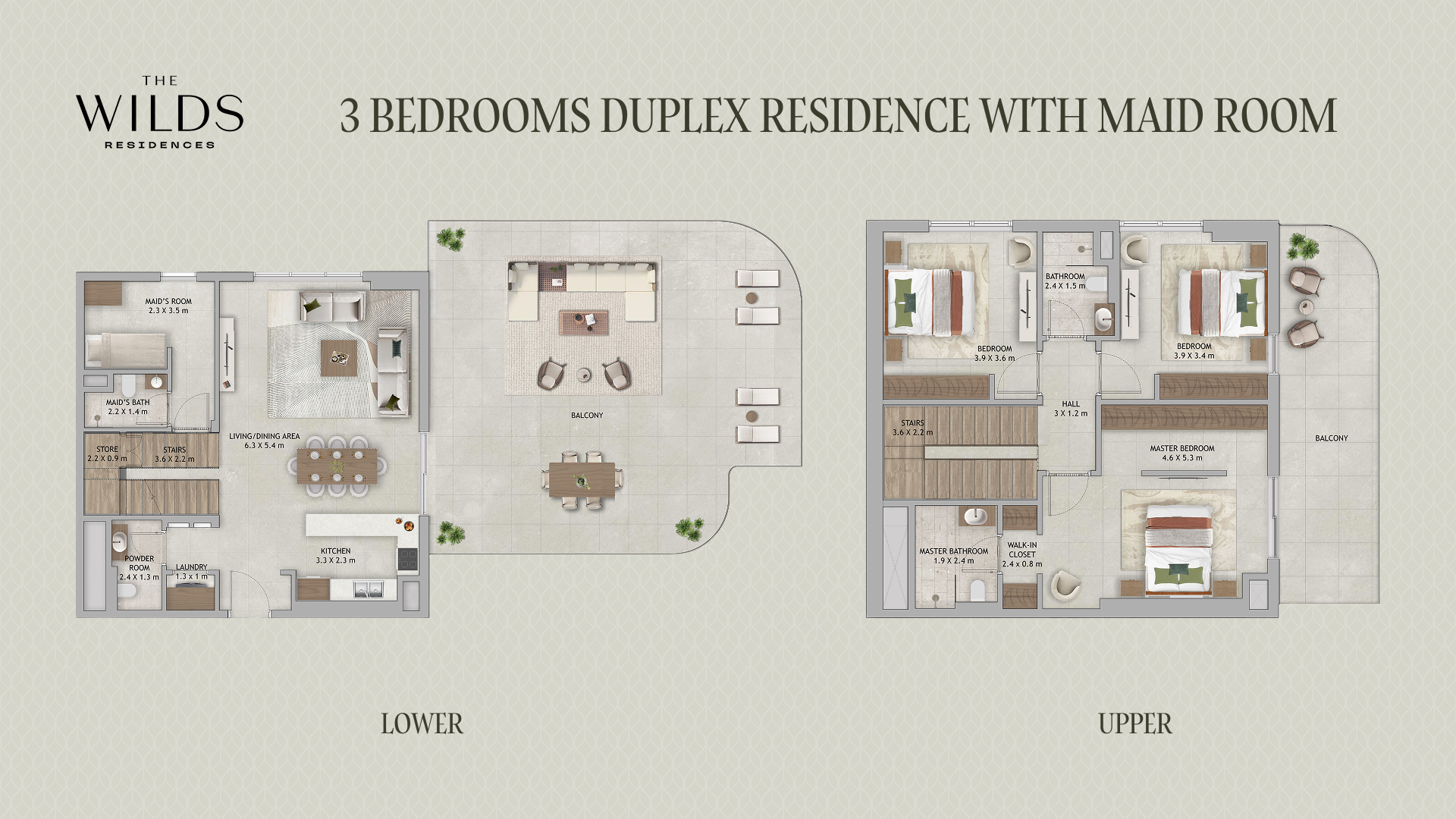 3 Bedrooms Duplex Residence with Maid's Room plan