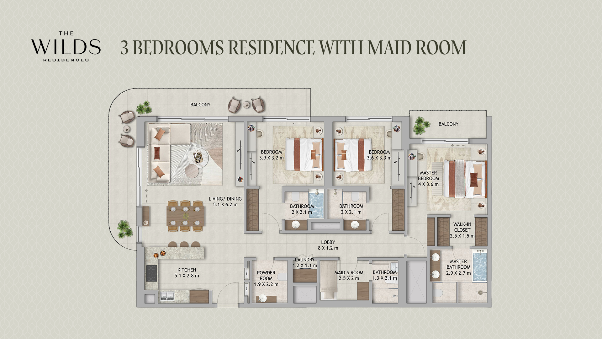 3 Bedrooms Residence with Maid's Room plan