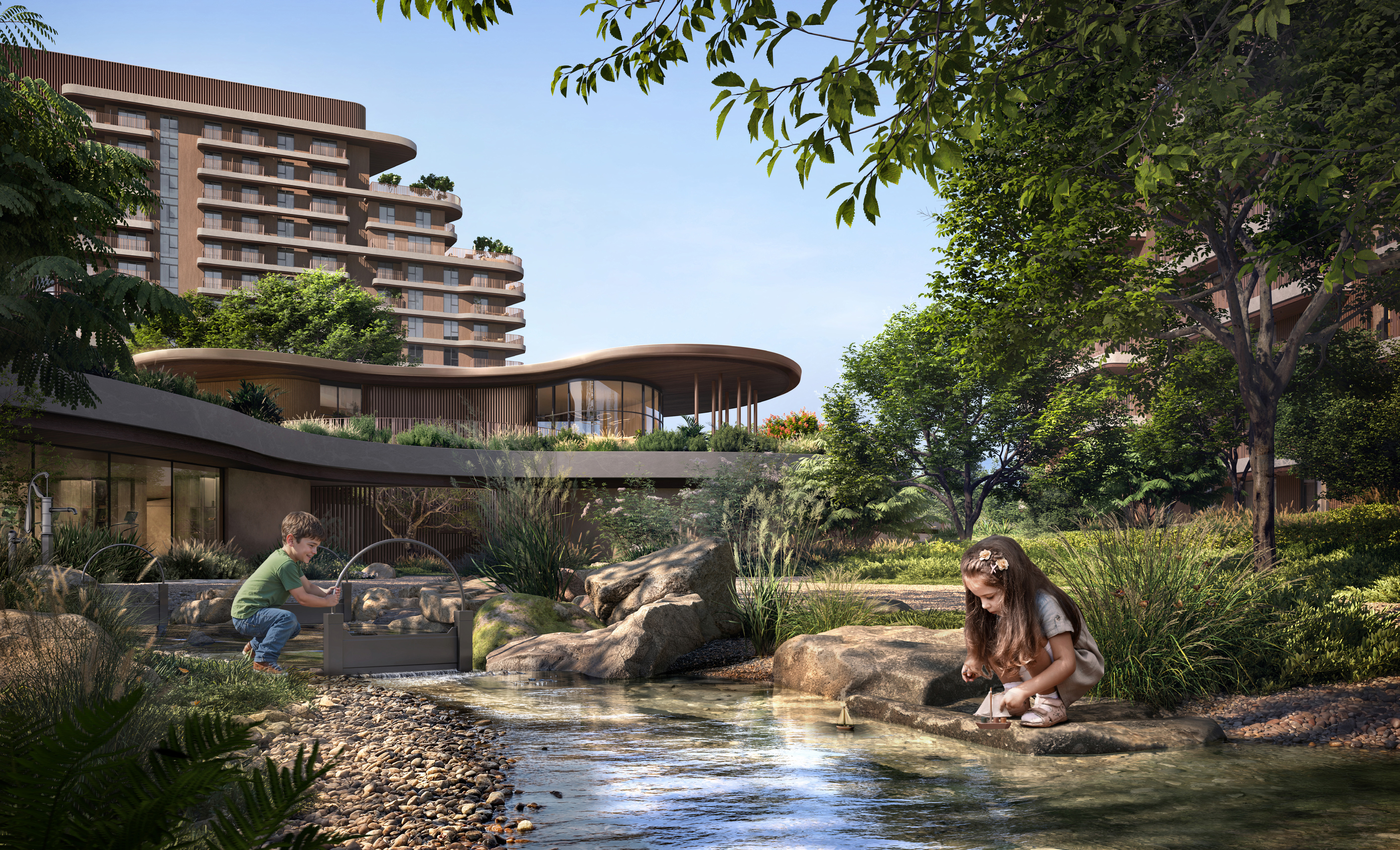 Tree-lined streets and residences at The Wilds Residences